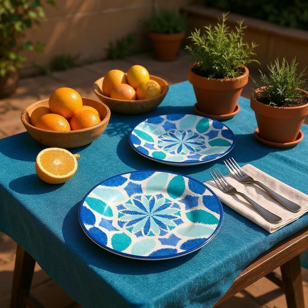 Unbranded Set Of 4 Melamine Blue Aqua Teal Floral Medallion 4 Salad Plates